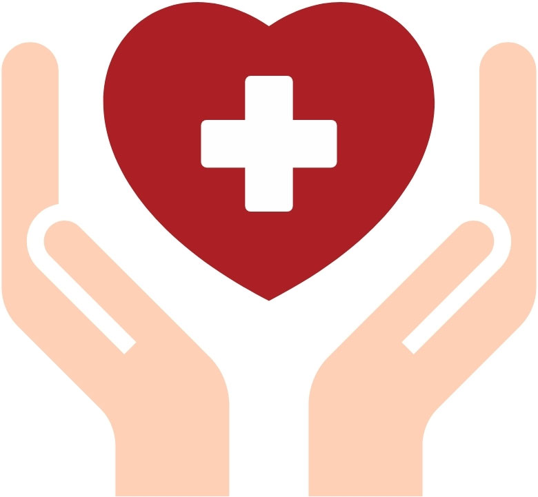 Hands holding a heart with a medical cross