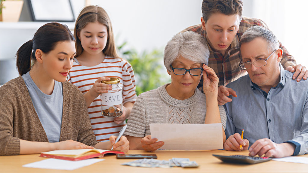 Family reviewing finances