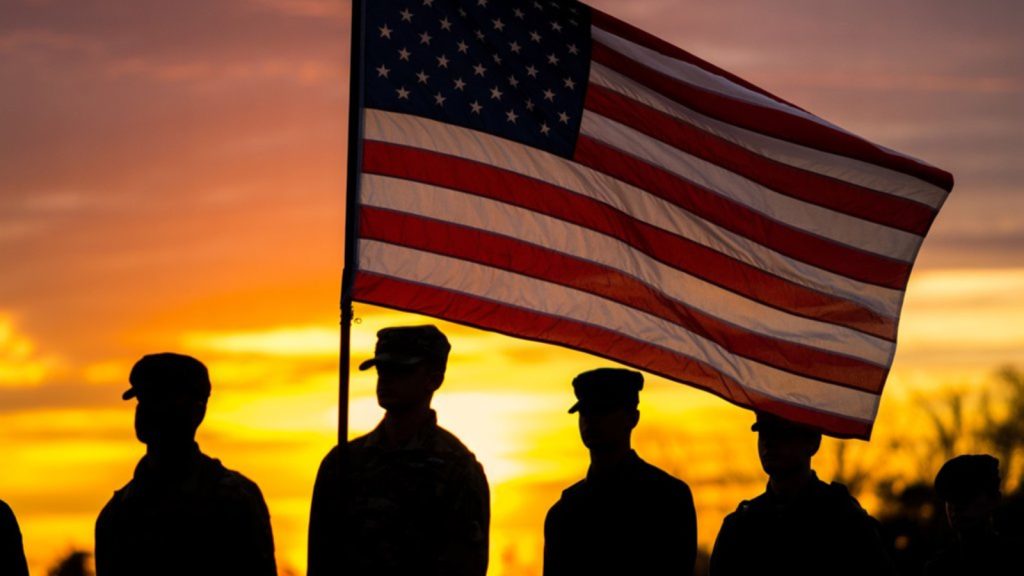 American flag sunset