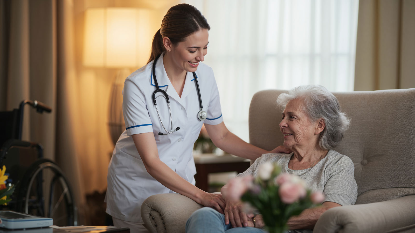 Caregiver helping with personal care at home