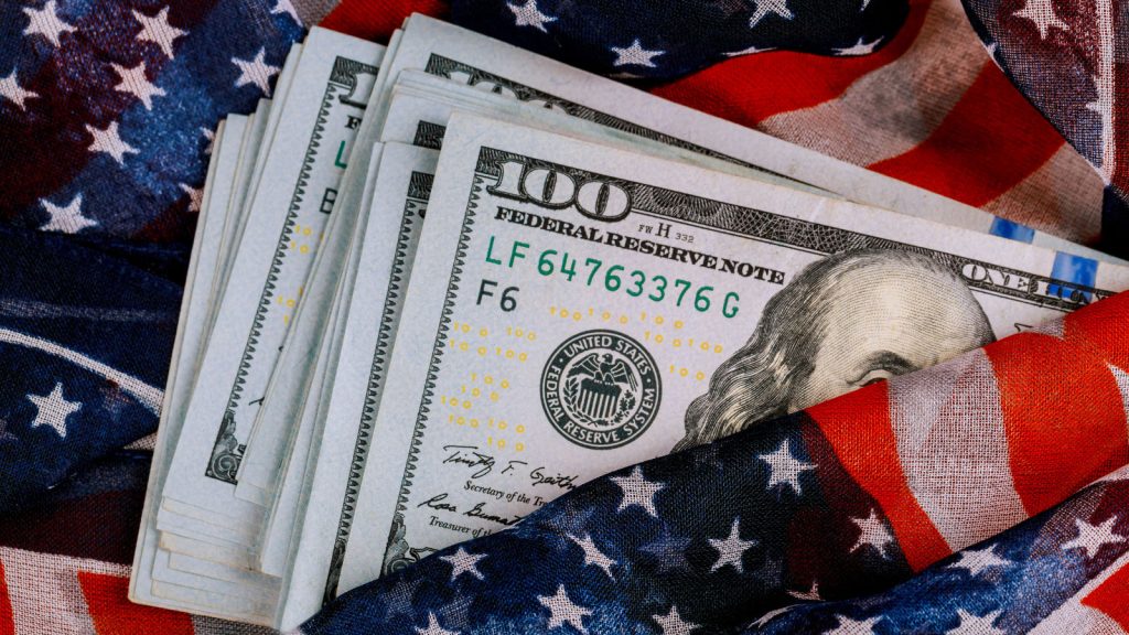 American flag with money