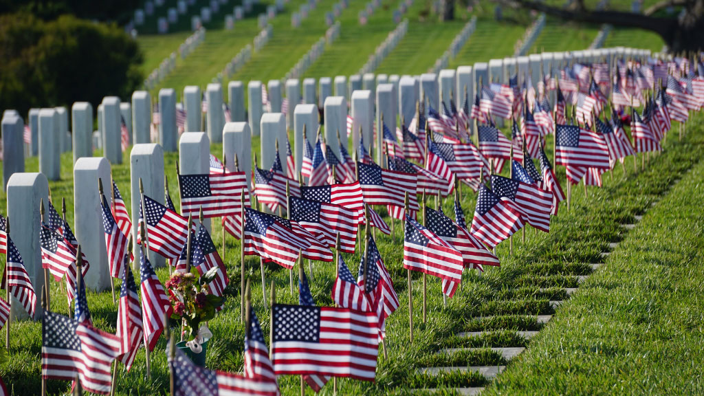 Cemetery with American flags